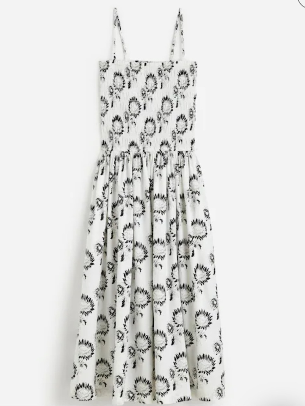 Madewell White Floral Smocked Maxi Dress with Black Print